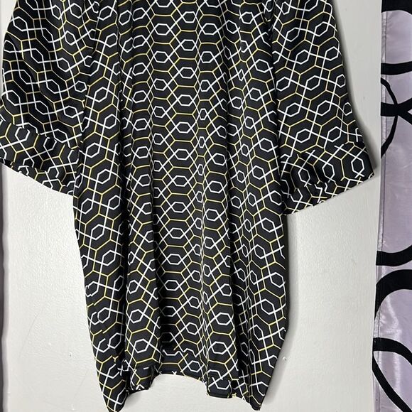 Worthington Womens Short Sleeve Black Yellow White Geometric Blouse Top XL - Picture 4 of 14